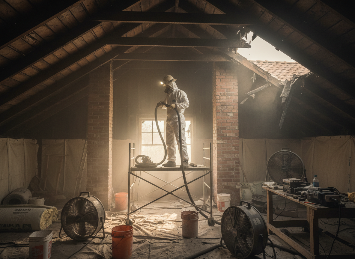 attic fire restoration in Encino