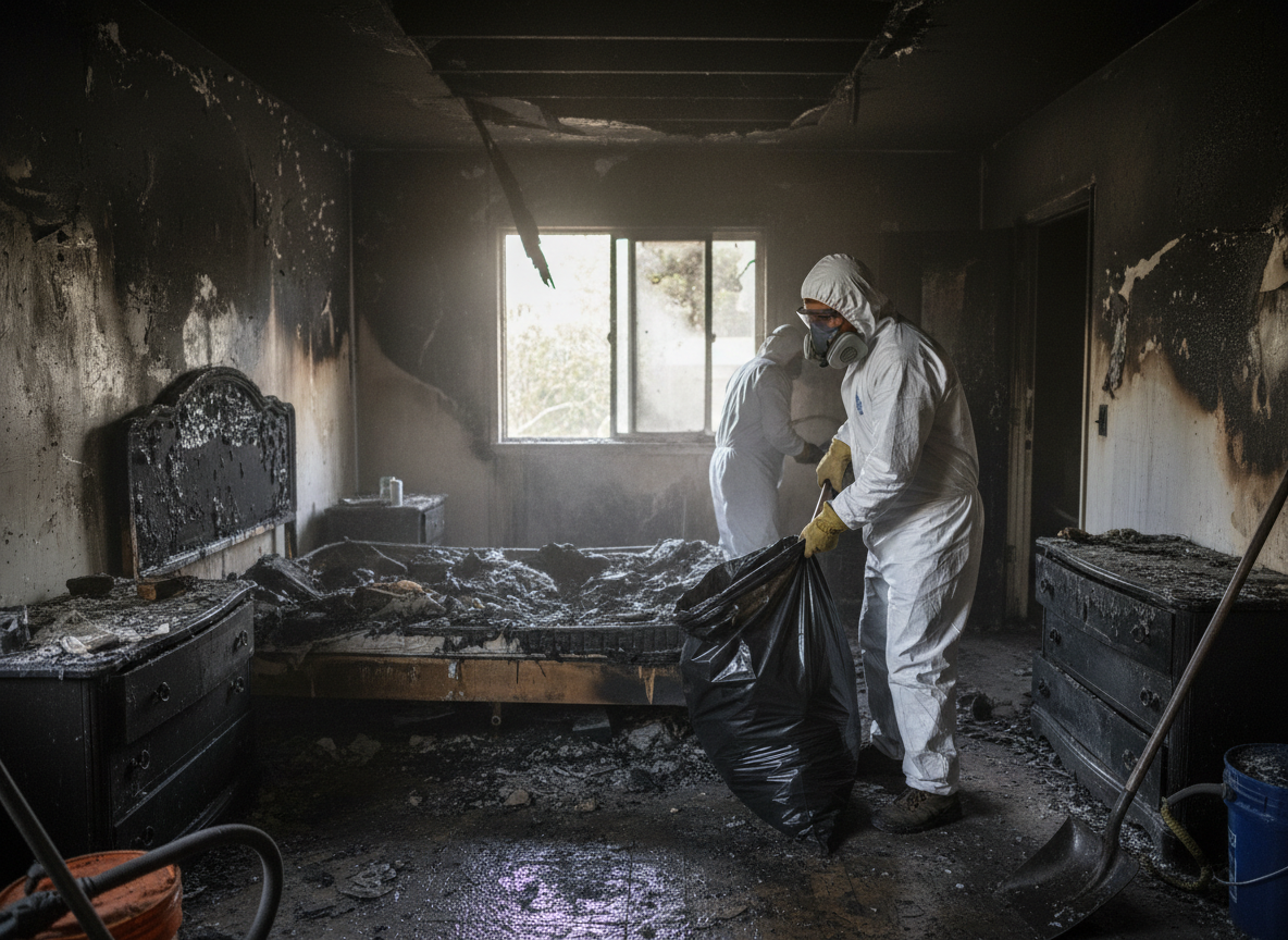 Bedroom fire damage cleanup in Encino