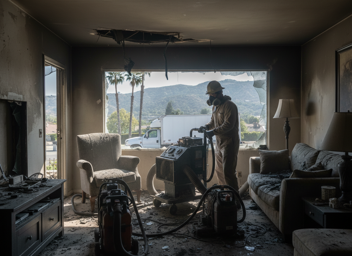 Emergency fire damage restoration in Encino
