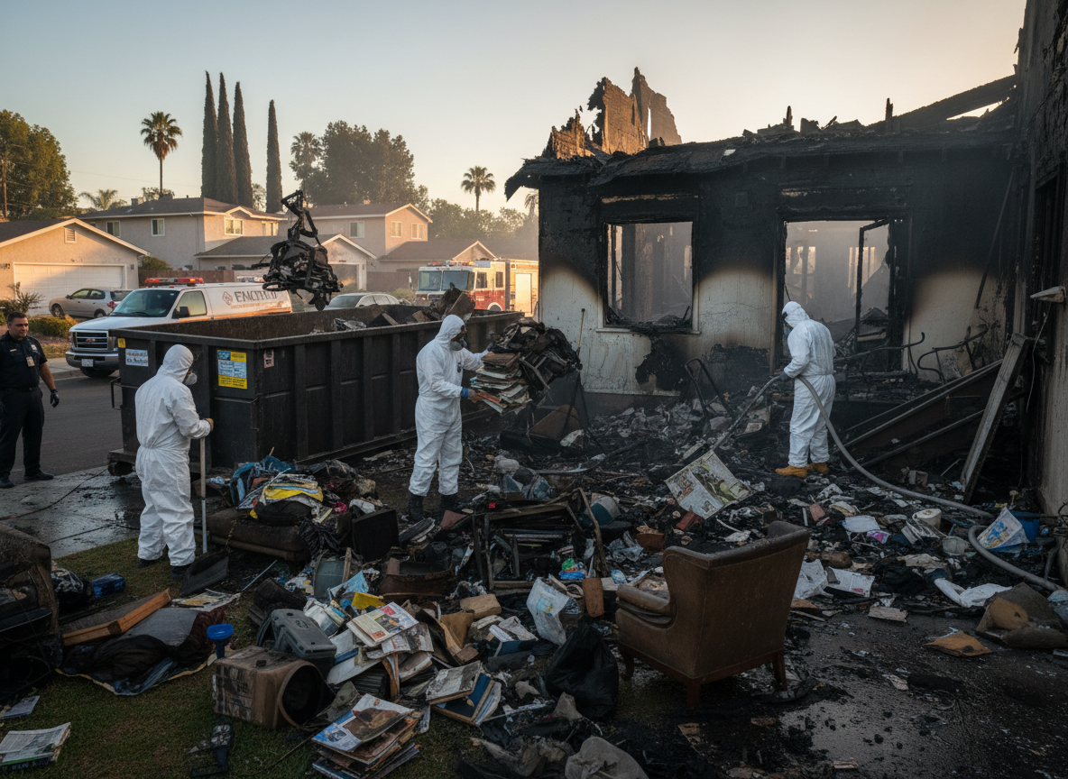hoarding cleanup after fire in Encino