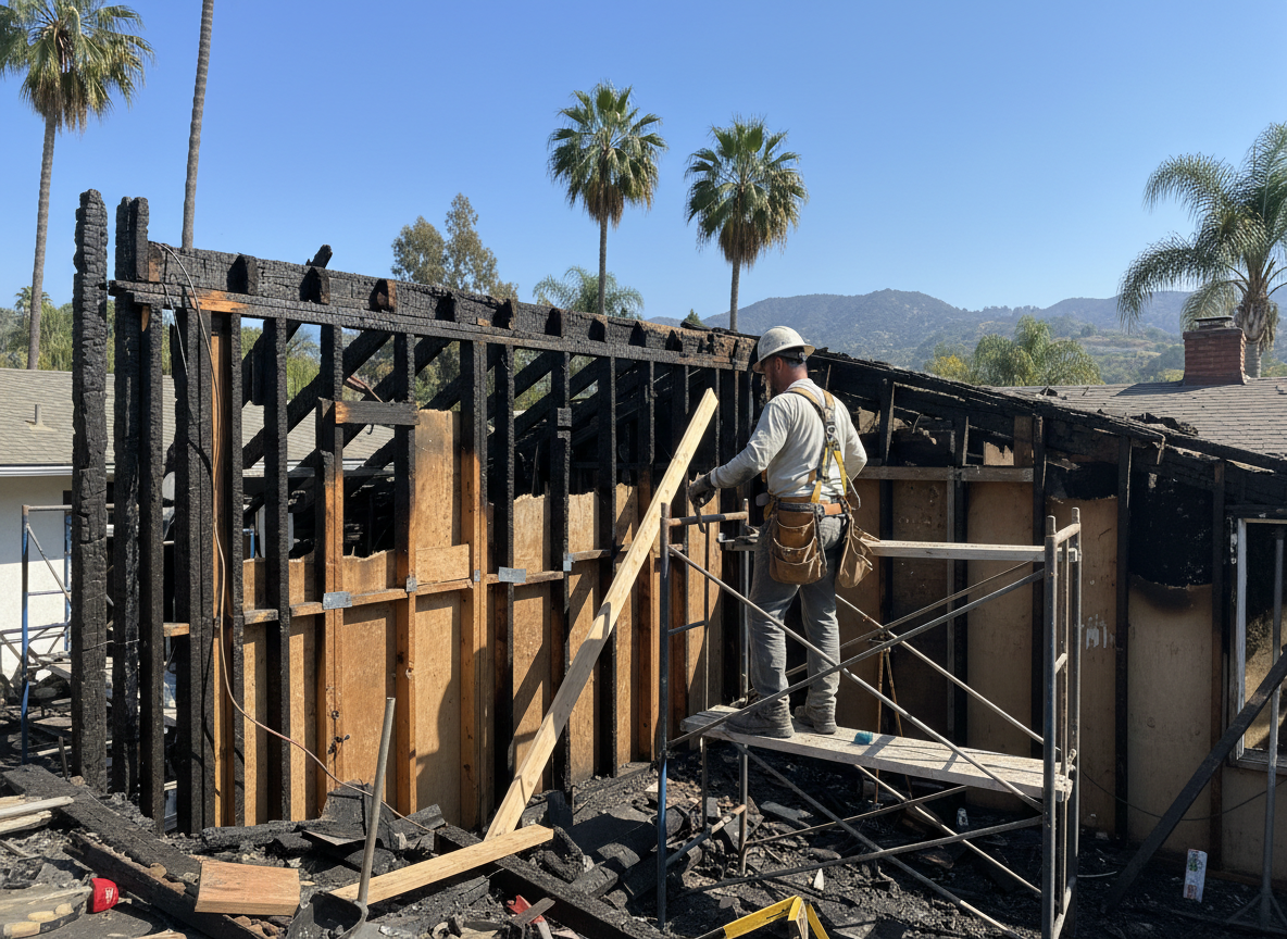 Structural repair after fire in Encino